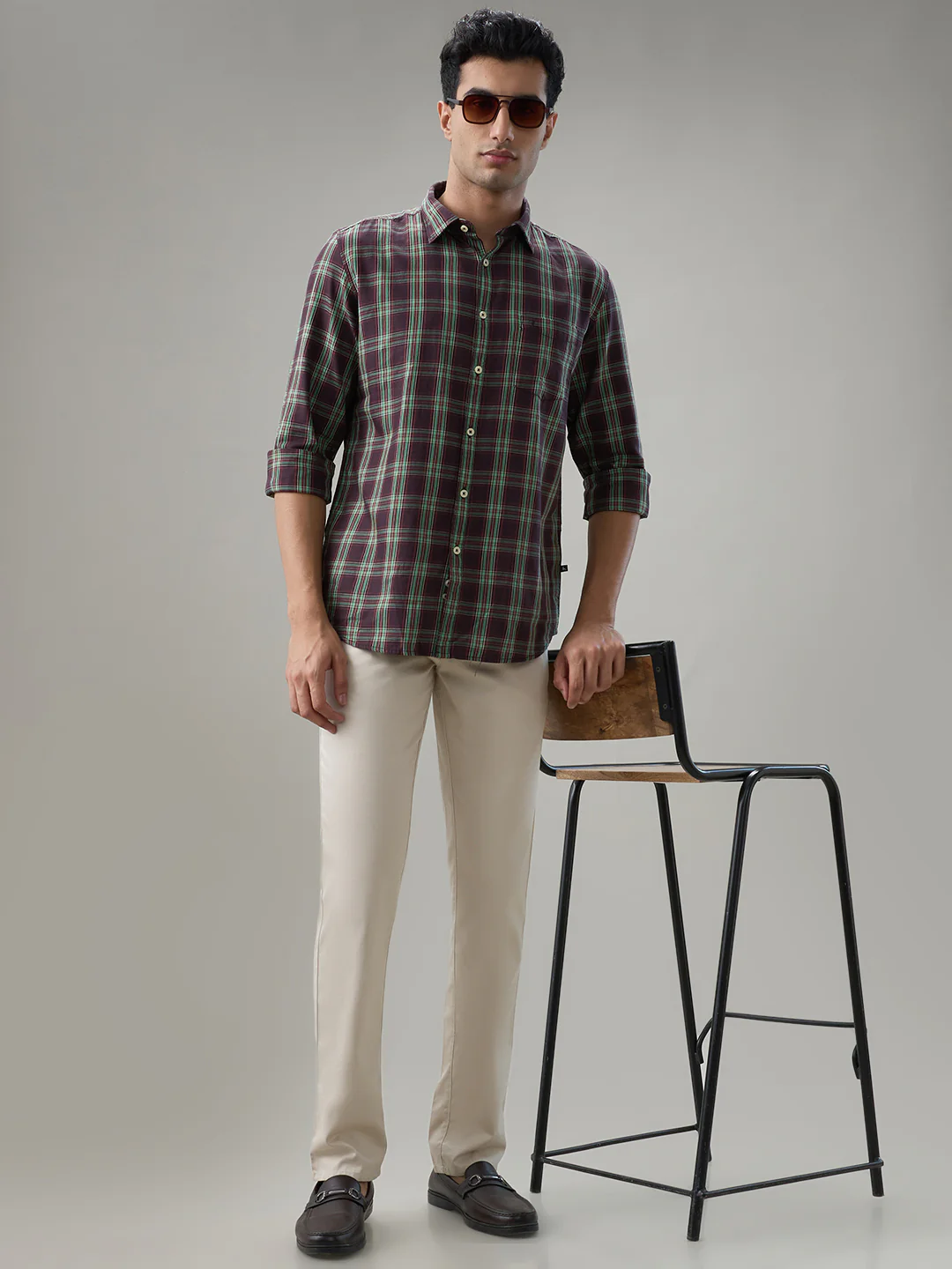 Parx Men Brown Checks Slim Fit Cotton Casual Shirt - Image 7