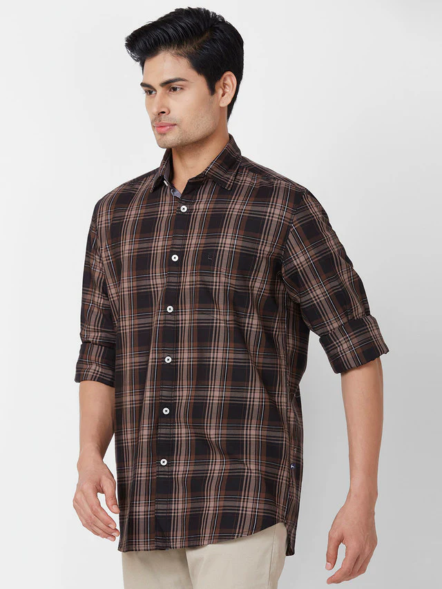 Parx Men Brown Checks Slim Fit Cotton Casual Shirt - Image 3