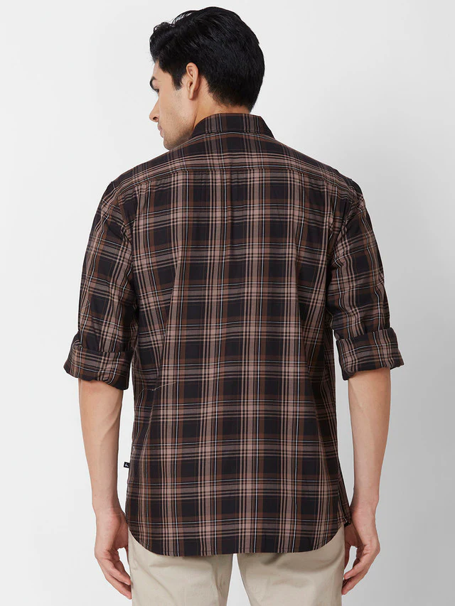 Parx Men Brown Checks Slim Fit Cotton Casual Shirt - Image 4