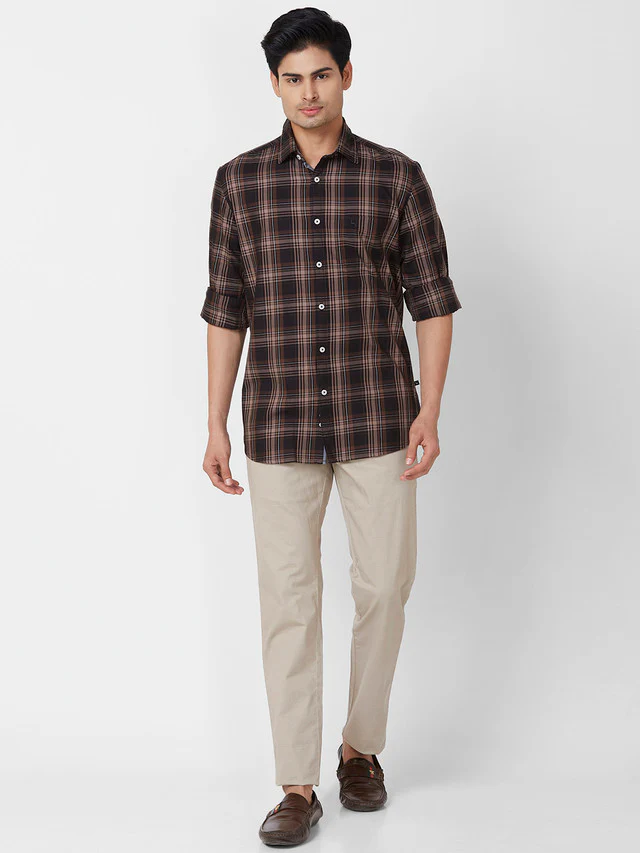 Parx Men Brown Checks Slim Fit Cotton Casual Shirt - Image 5