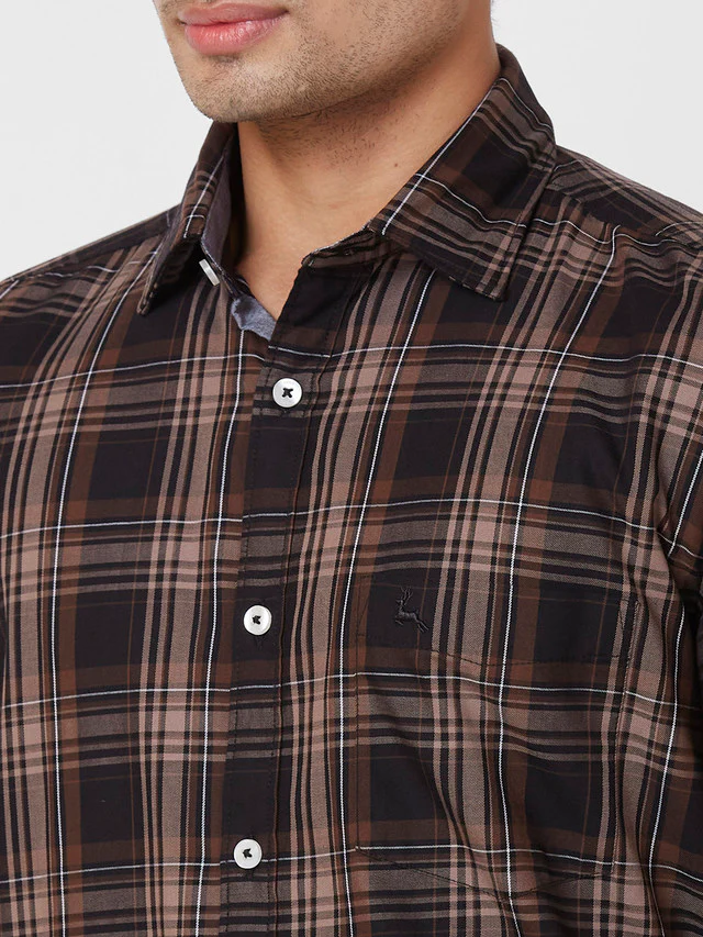 Parx Men Brown Checks Slim Fit Cotton Casual Shirt - Image 6