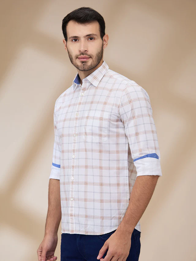 Parx Men Brown Checks Slim Fit Cotton Casual Shirt - Image 3
