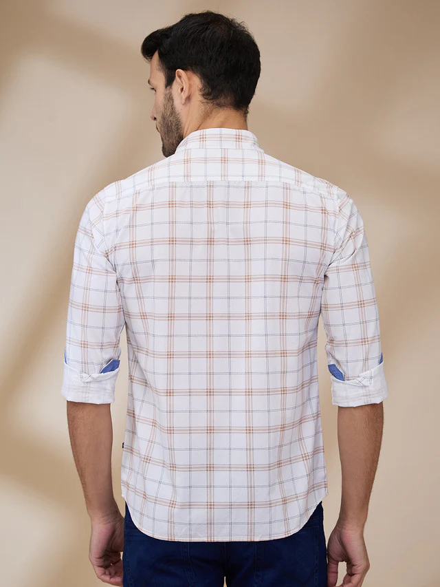 Parx Men Brown Checks Slim Fit Cotton Casual Shirt - Image 4