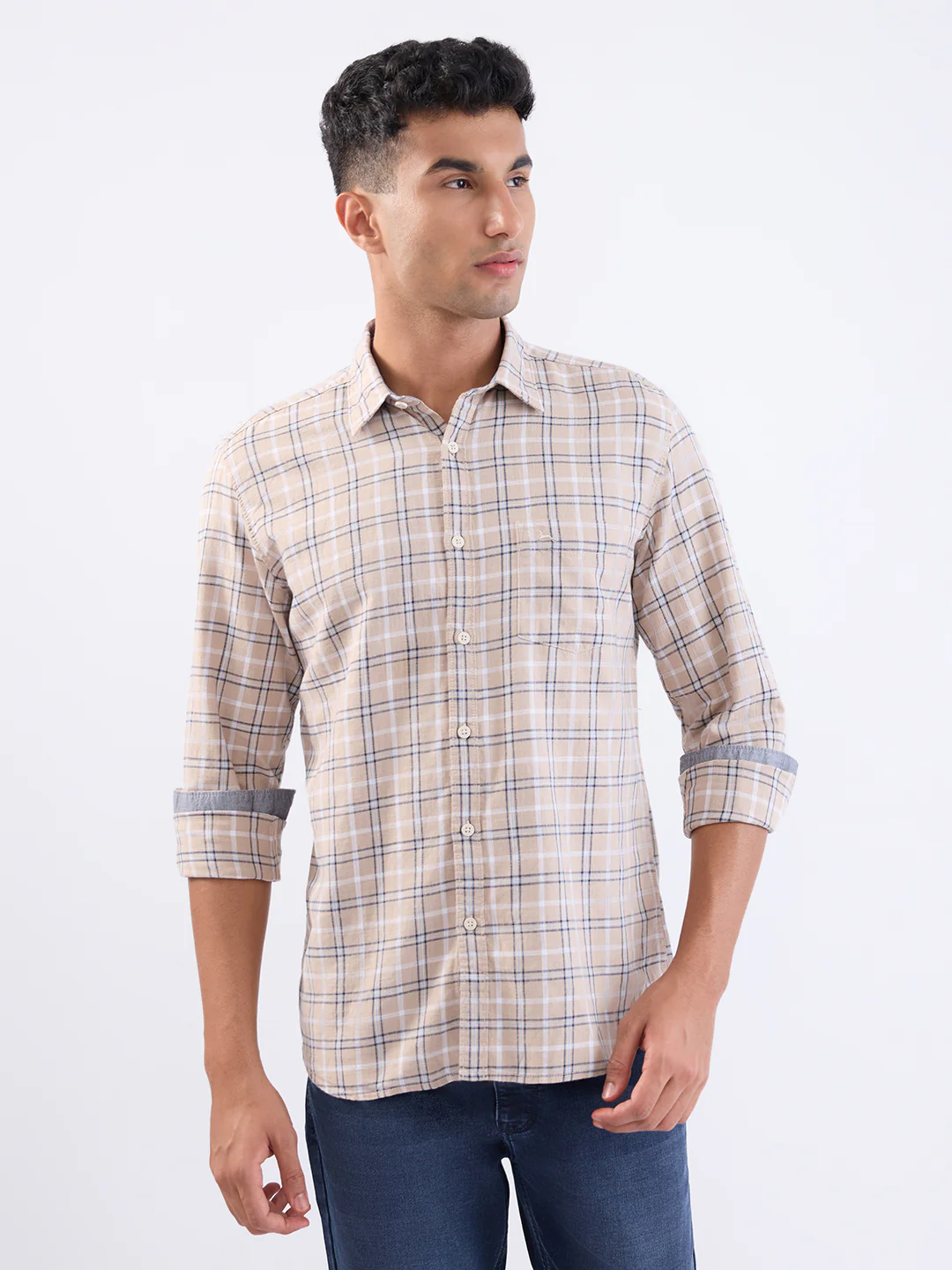 Parx Men Brown Checks Slim Fit Cotton Full Sleeve Casual Shirt