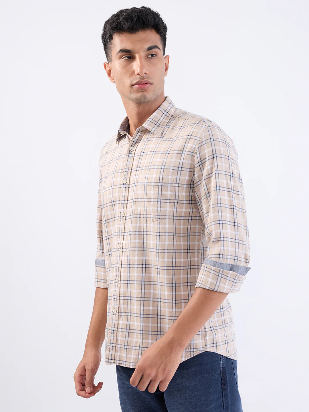 Parx Men Brown Checks Slim Fit Cotton Full Sleeve Casual Shirt - Image 2