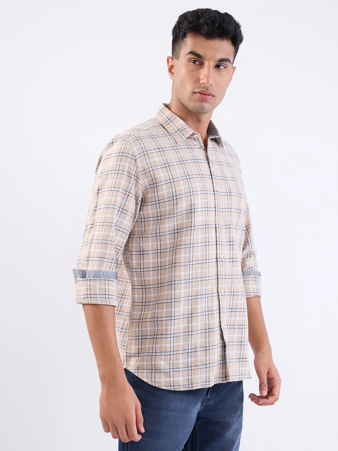 Parx Men Brown Checks Slim Fit Cotton Full Sleeve Casual Shirt - Image 3