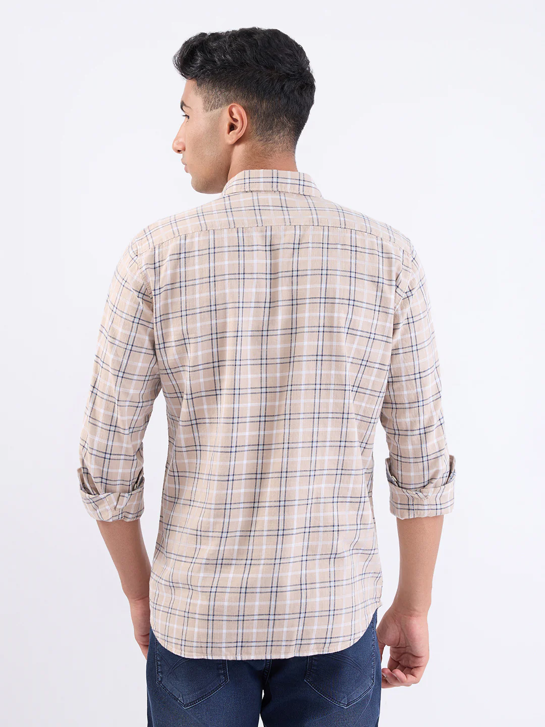 Parx Men Brown Checks Slim Fit Cotton Full Sleeve Casual Shirt - Image 4