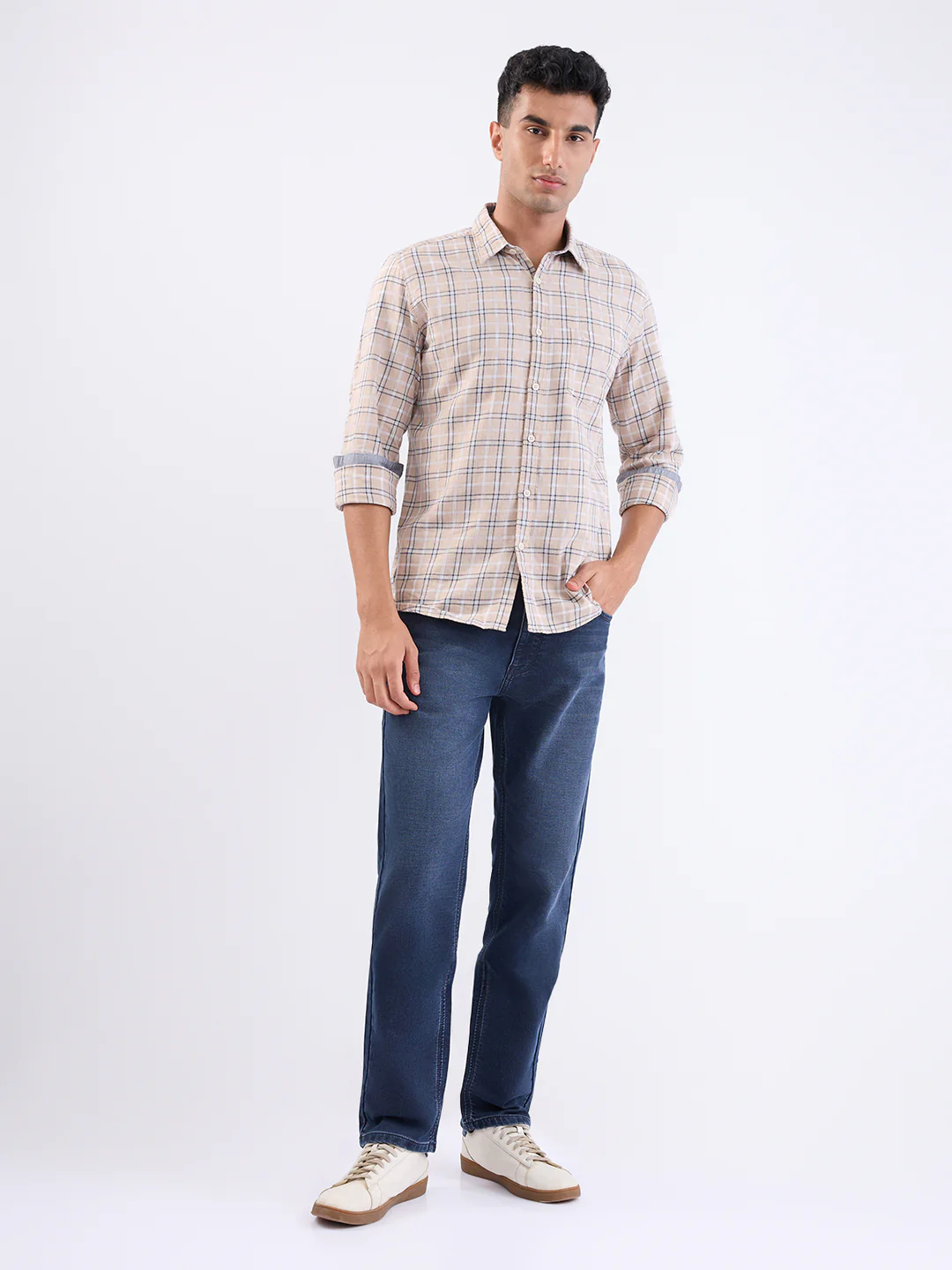 Parx Men Brown Checks Slim Fit Cotton Full Sleeve Casual Shirt - Image 5