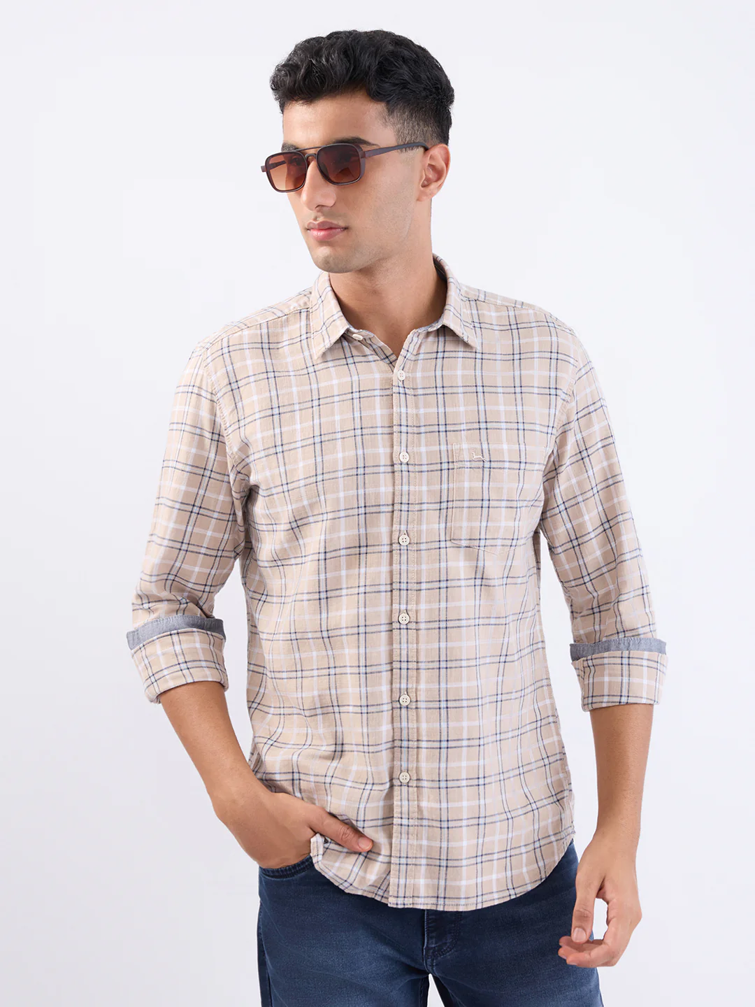 Parx Men Brown Checks Slim Fit Cotton Full Sleeve Casual Shirt - Image 6