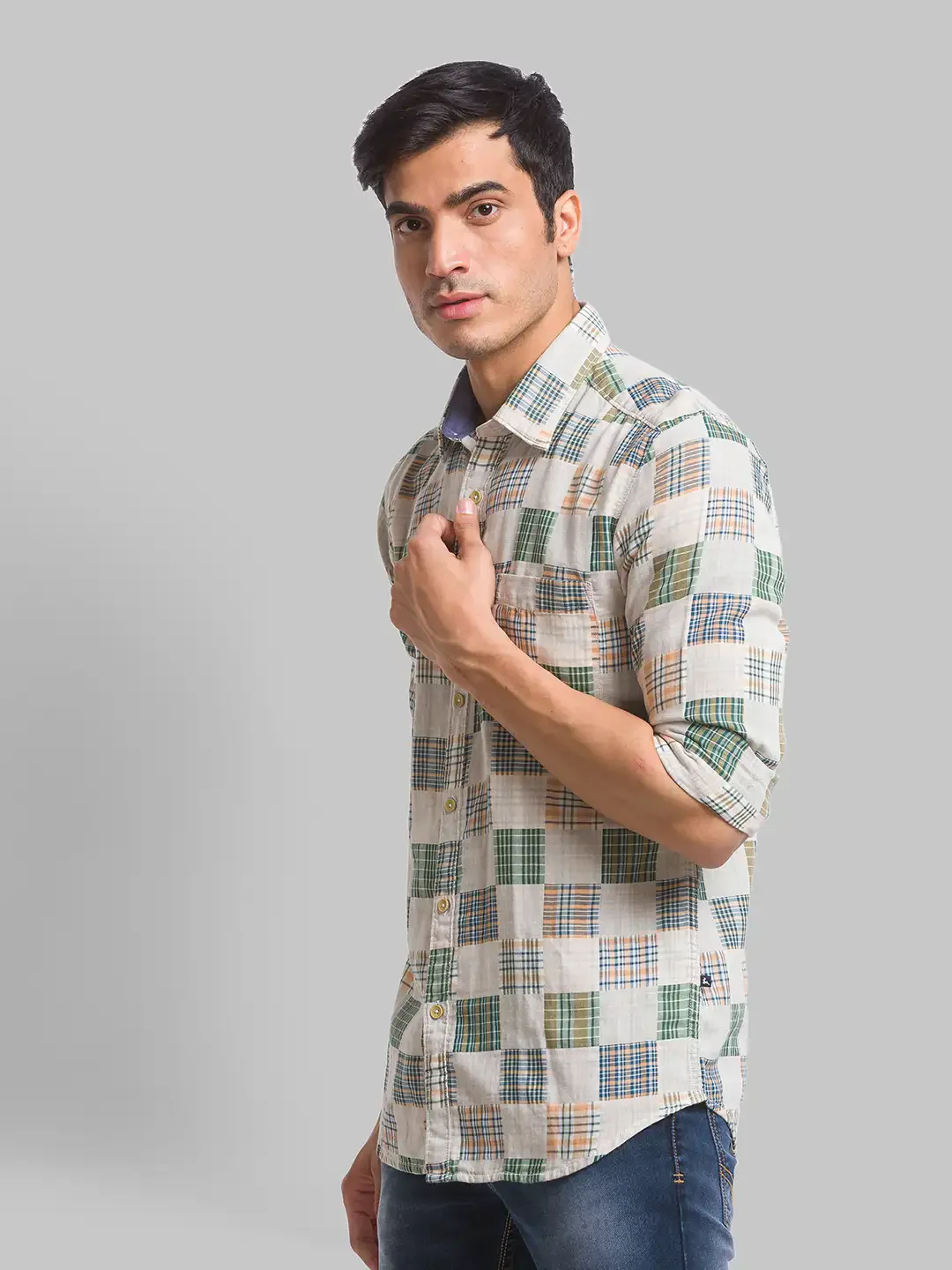 Parx Men Brown Checks Slim Fit Cotton Full Sleeve Cutaway Collar Shirt - Image 3