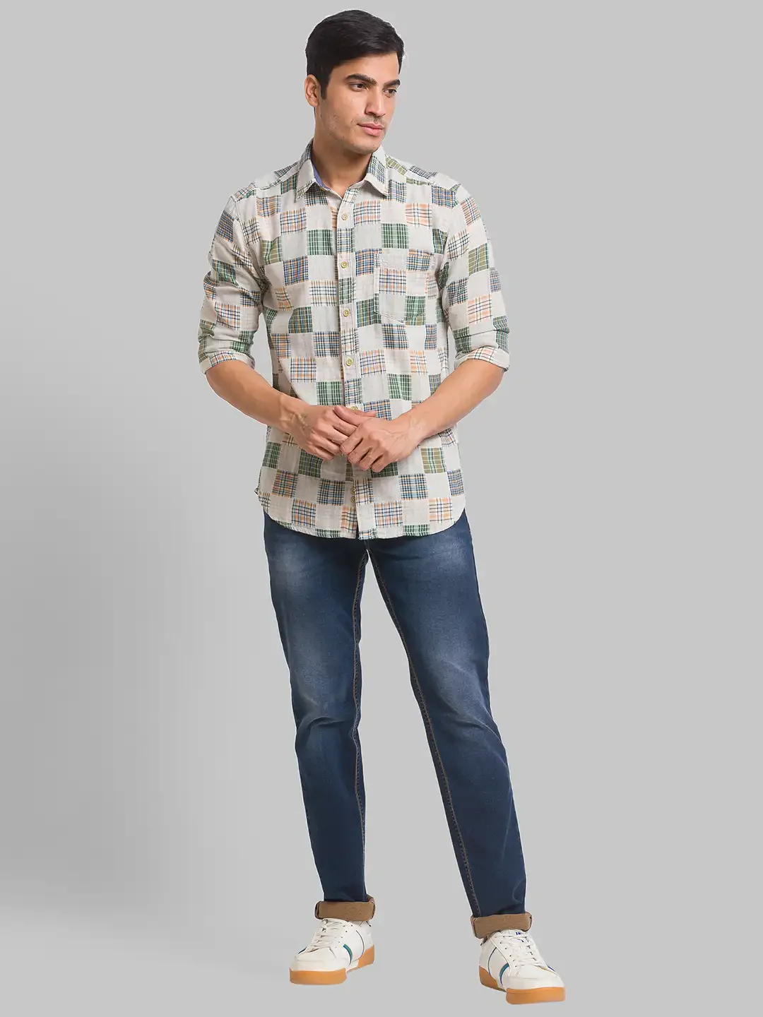 Parx Men Brown Checks Slim Fit Cotton Full Sleeve Cutaway Collar Shirt - Image 5