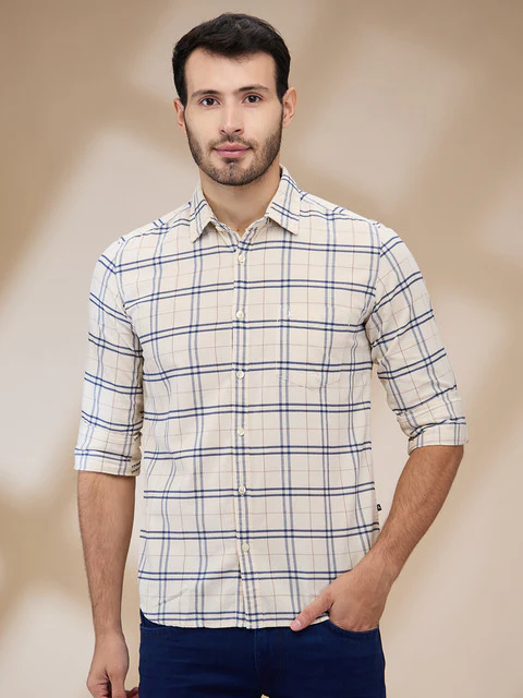 Parx Men Brown Checks Slim Fit Cotton Shirt