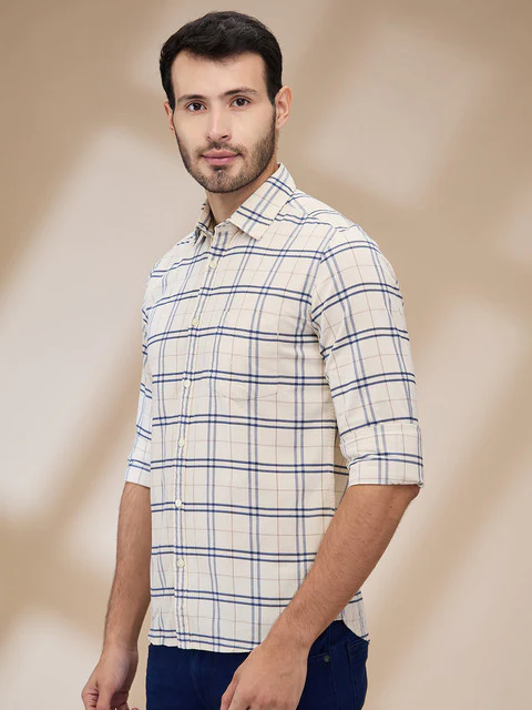 Parx Men Brown Checks Slim Fit Cotton Shirt - Image 3