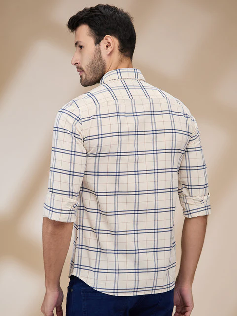 Parx Men Brown Checks Slim Fit Cotton Shirt - Image 4