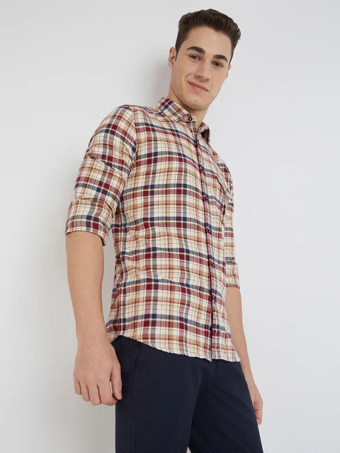 Parx Men Brown Checks Slim Fit Cotton Shirt - Image 2