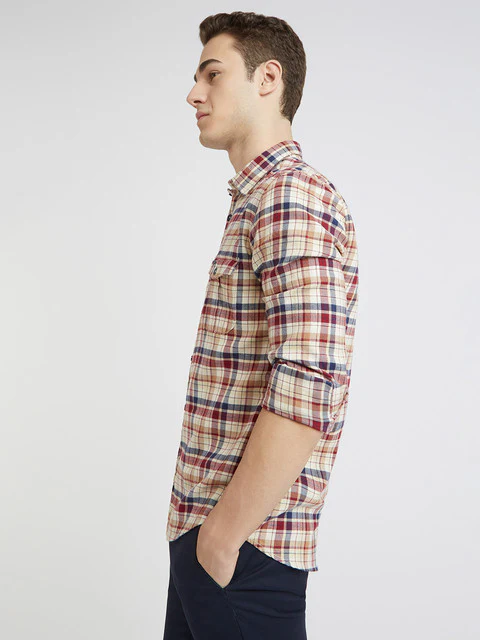Parx Men Brown Checks Slim Fit Cotton Shirt - Image 3