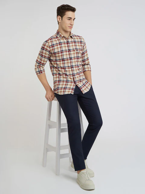 Parx Men Brown Checks Slim Fit Cotton Shirt - Image 5