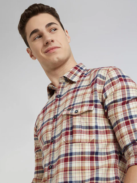 Parx Men Brown Checks Slim Fit Cotton Shirt - Image 6