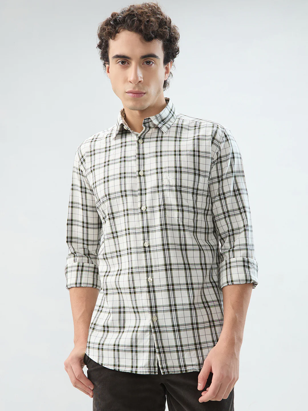 Parx Men Brown Checks Slim Fit Cotton Shirt