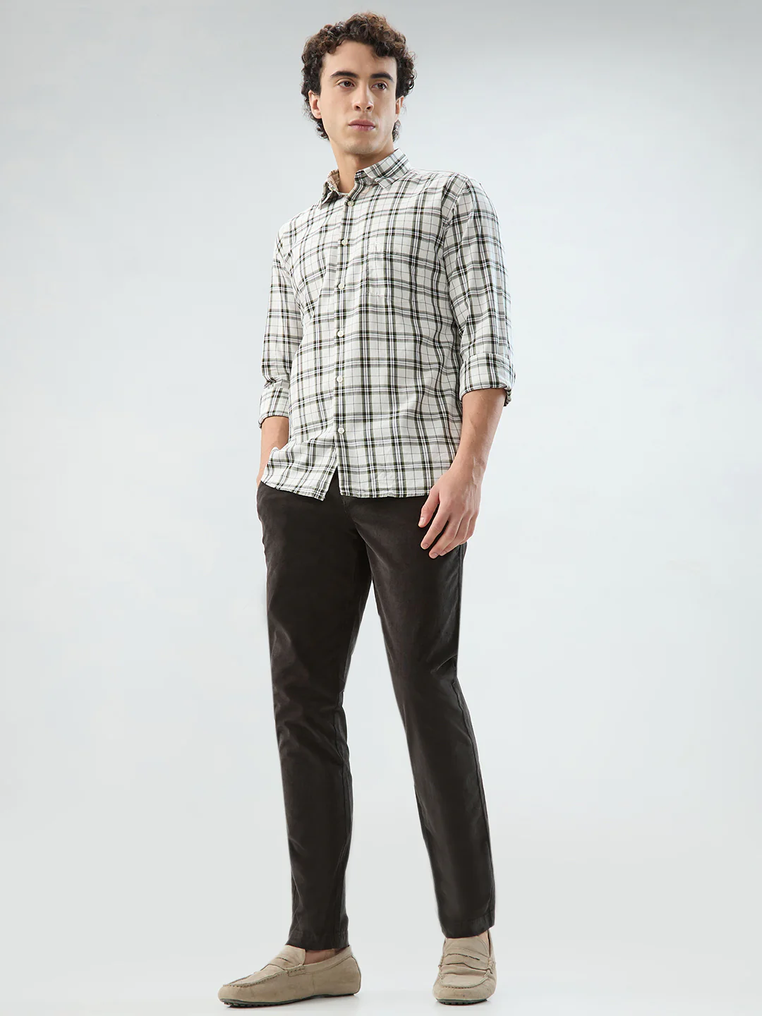 Parx Men Brown Checks Slim Fit Cotton Shirt - Image 5