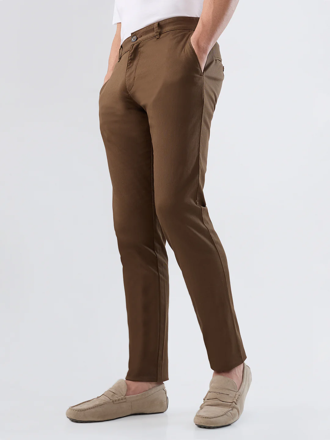 Parx Men Brown Dobby Low Rise Tapered Cotton Blend Trouser - Image 3