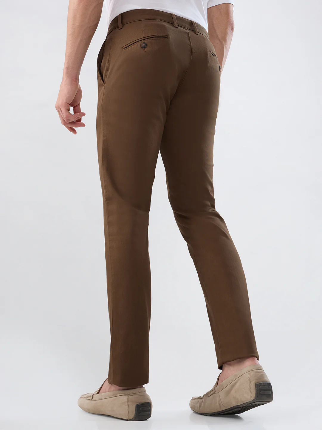 Parx Men Brown Dobby Low Rise Tapered Cotton Blend Trouser - Image 4