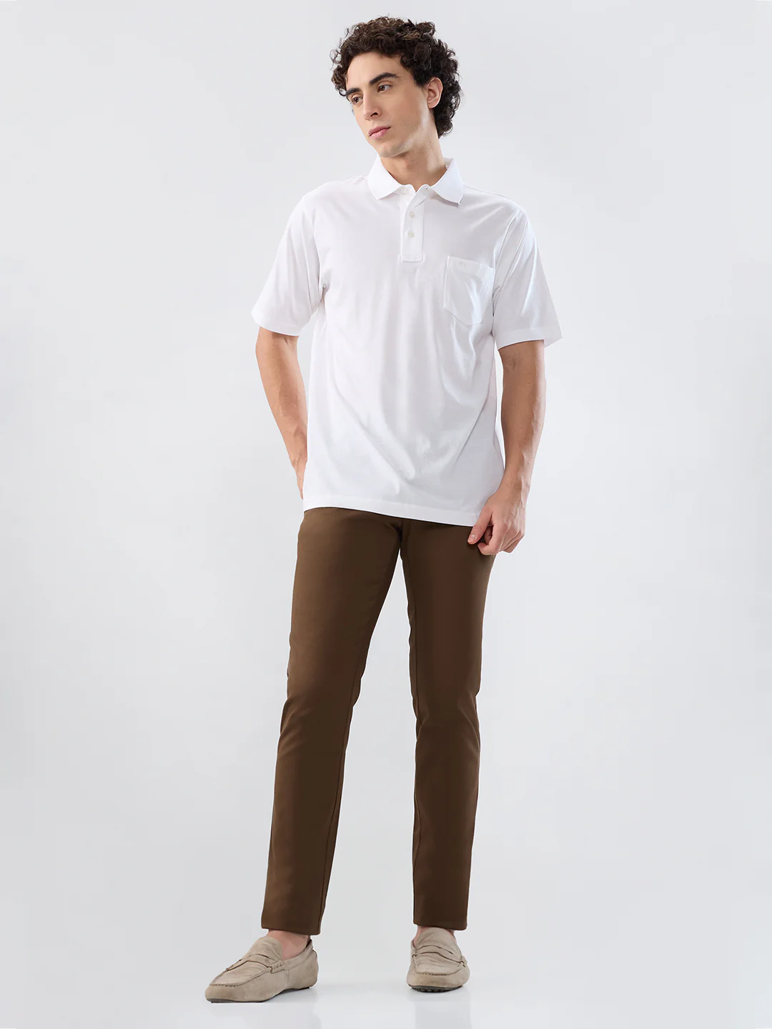 Parx Men Brown Dobby Low Rise Tapered Cotton Blend Trouser - Image 5
