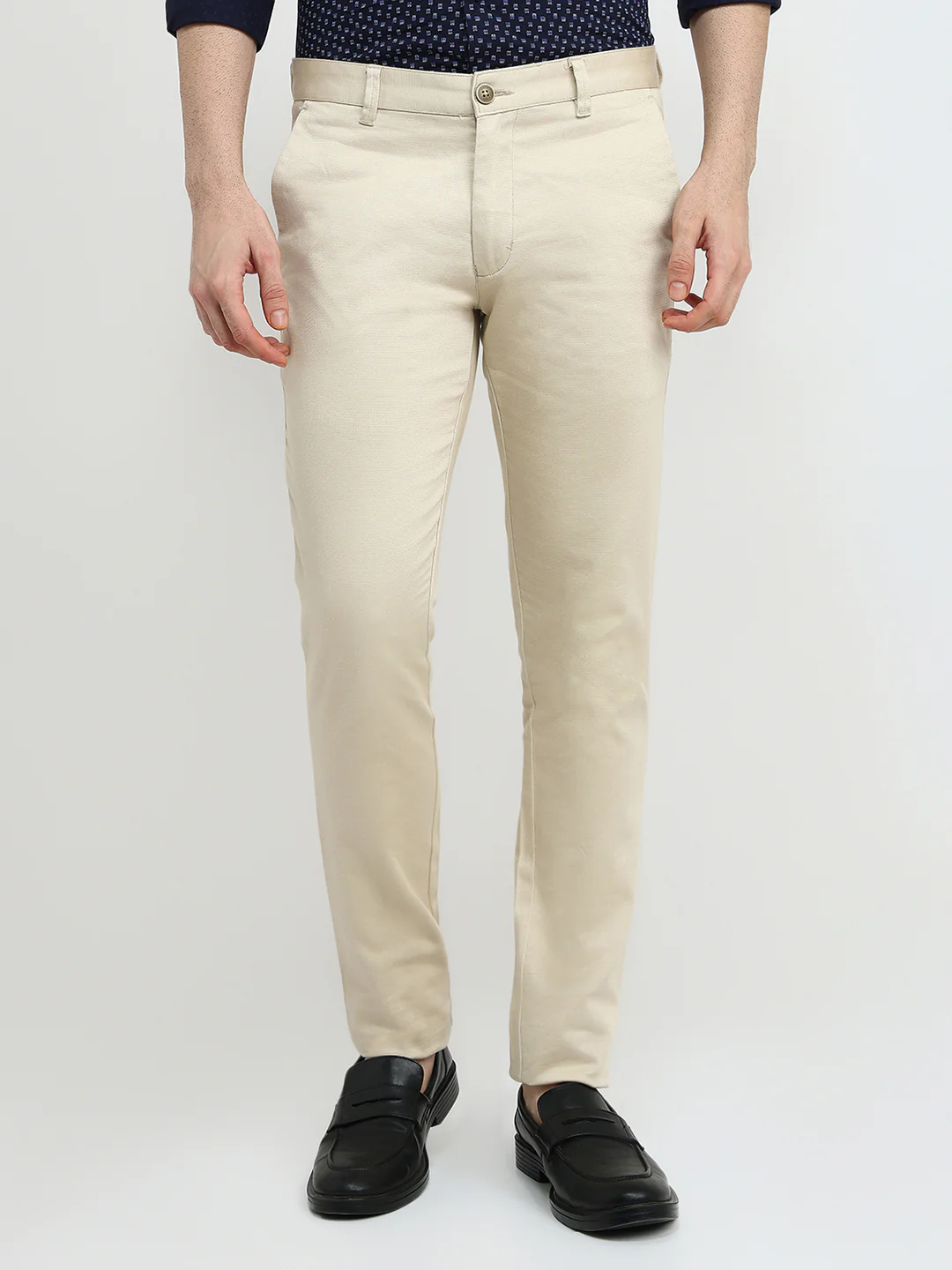 Parx Men Brown Dobby Super Slim Fit Cotton Blend Trouser