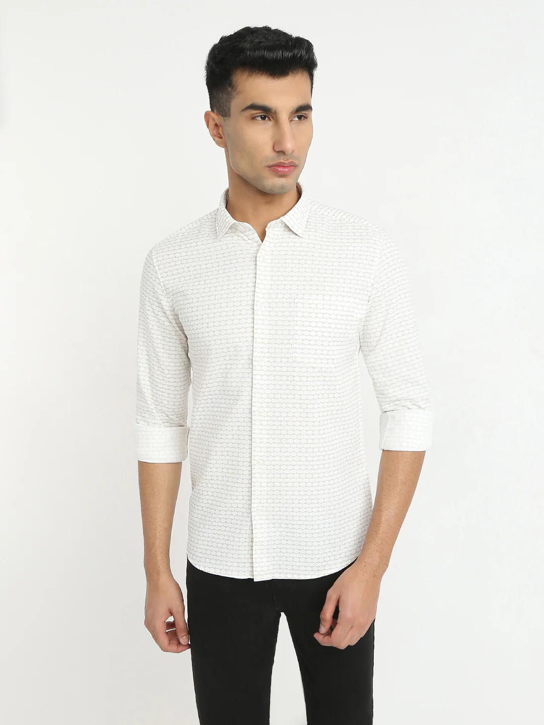 Parx Men Brown Print Slim Fit Cotton Casual Shirt