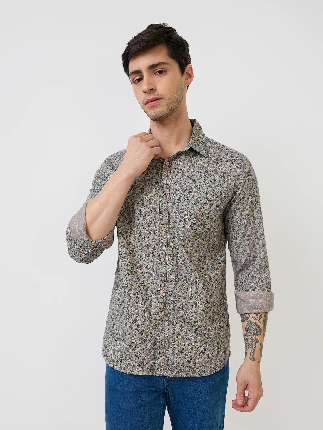 Parx Men Brown Print Slim Fit Cotton Casual Shirt - Image 2