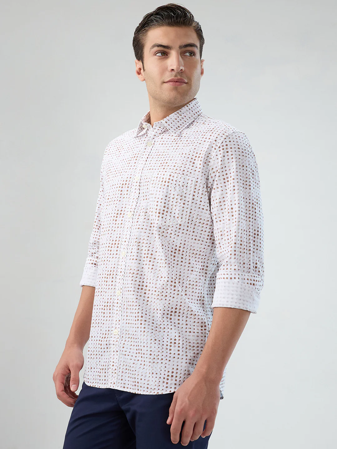 Parx Men Brown Print Slim Fit Cotton Shirt - Image 3