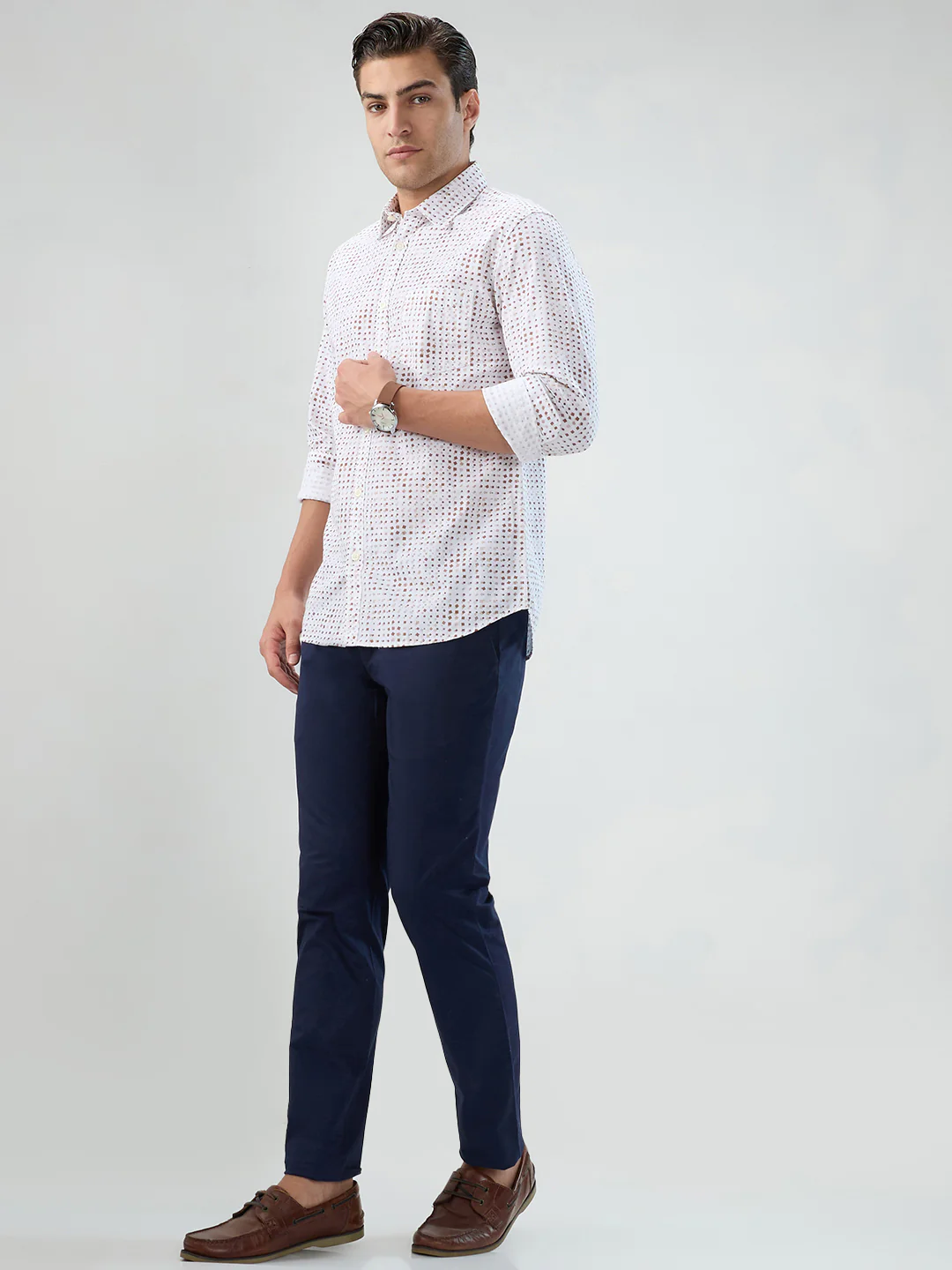 Parx Men Brown Print Slim Fit Cotton Shirt - Image 7