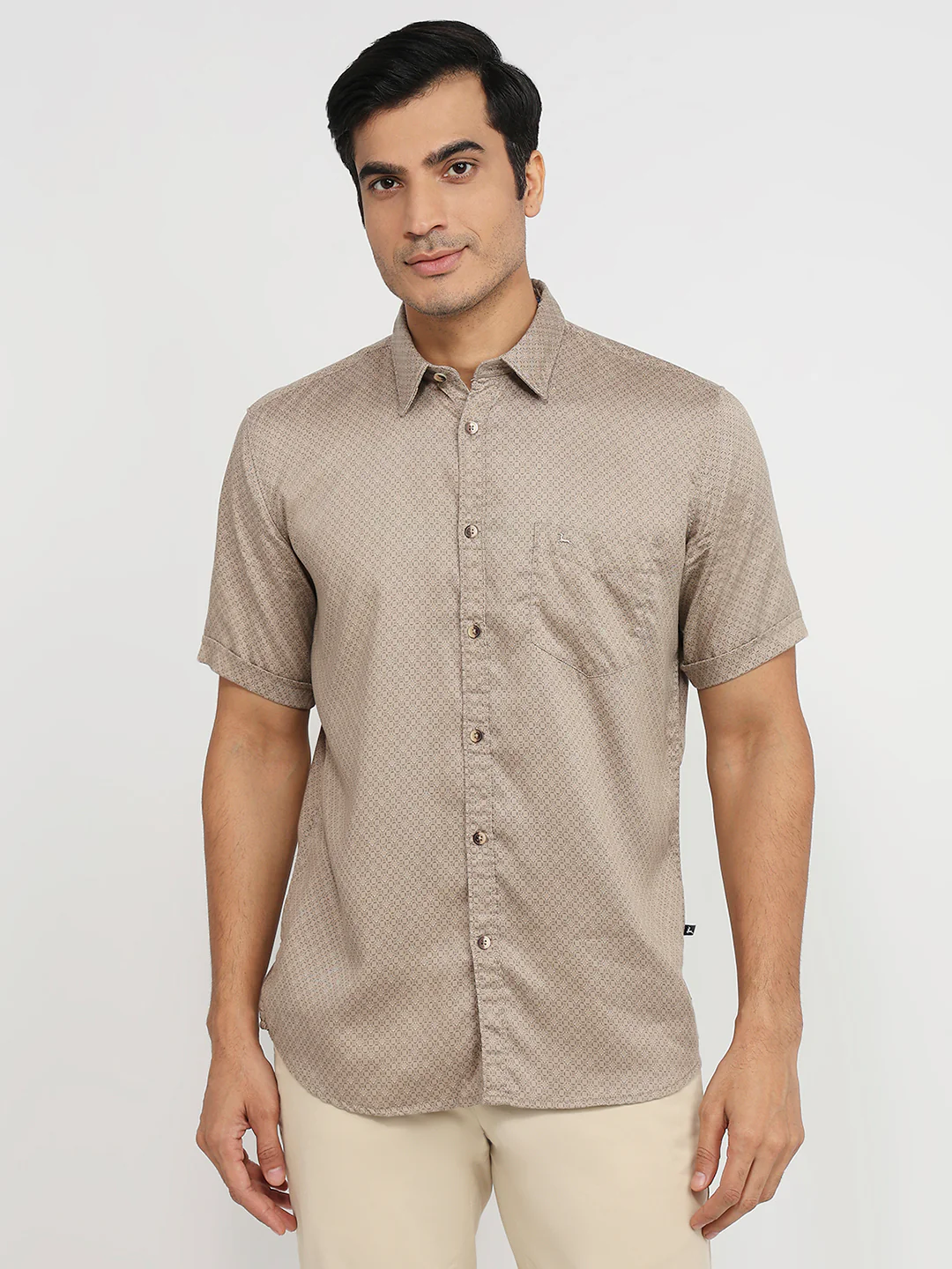 Parx Men Brown Print Slim Fit Tencel Shirt