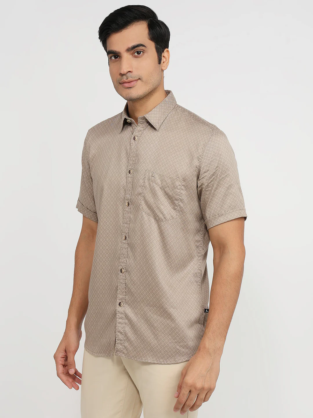Parx Men Brown Print Slim Fit Tencel Shirt - Image 2