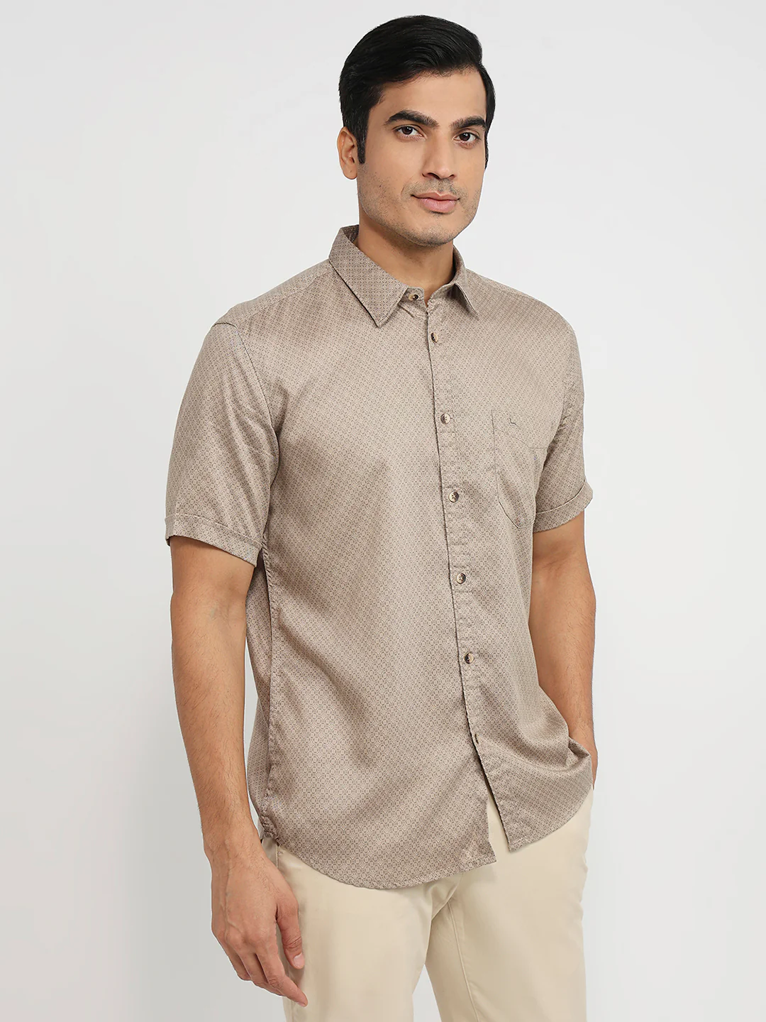 Parx Men Brown Print Slim Fit Tencel Shirt - Image 3