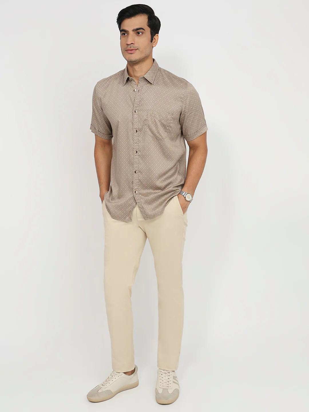 Parx Men Brown Print Slim Fit Tencel Shirt - Image 5