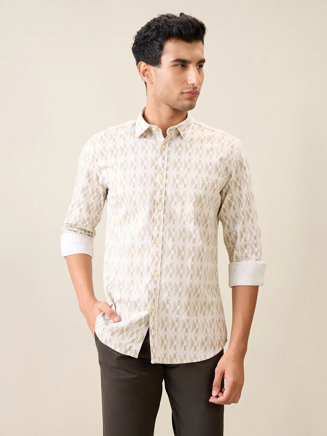 Parx Men Brown Printed Slim Fit Cotton Casual Shirt