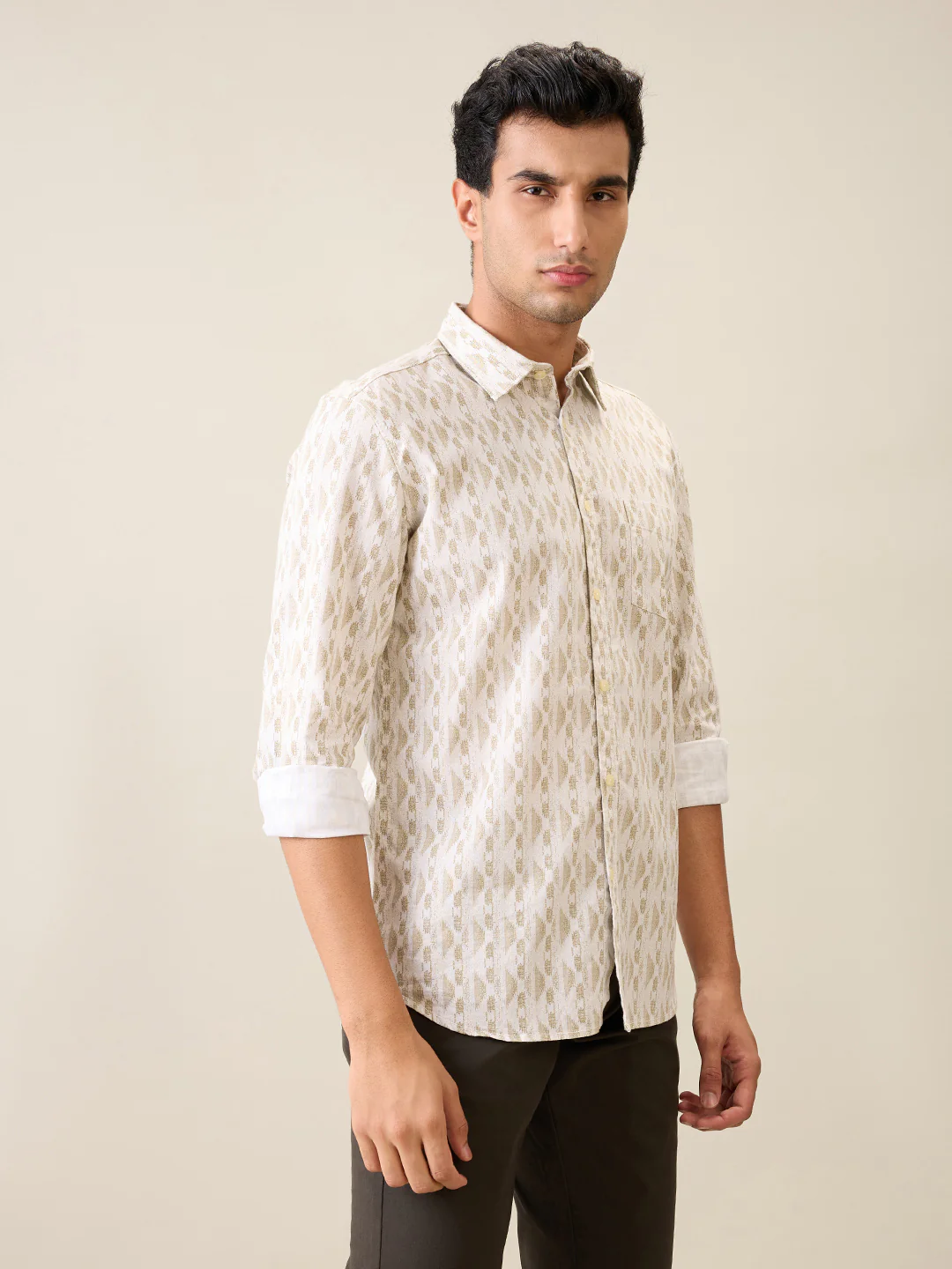 Parx Men Brown Printed Slim Fit Cotton Casual Shirt - Image 3