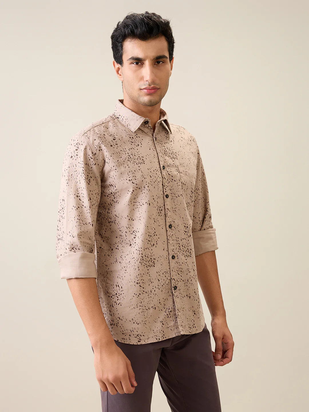 Parx Men Brown Printed Slim Fit Cotton Casual Shirt - Image 3
