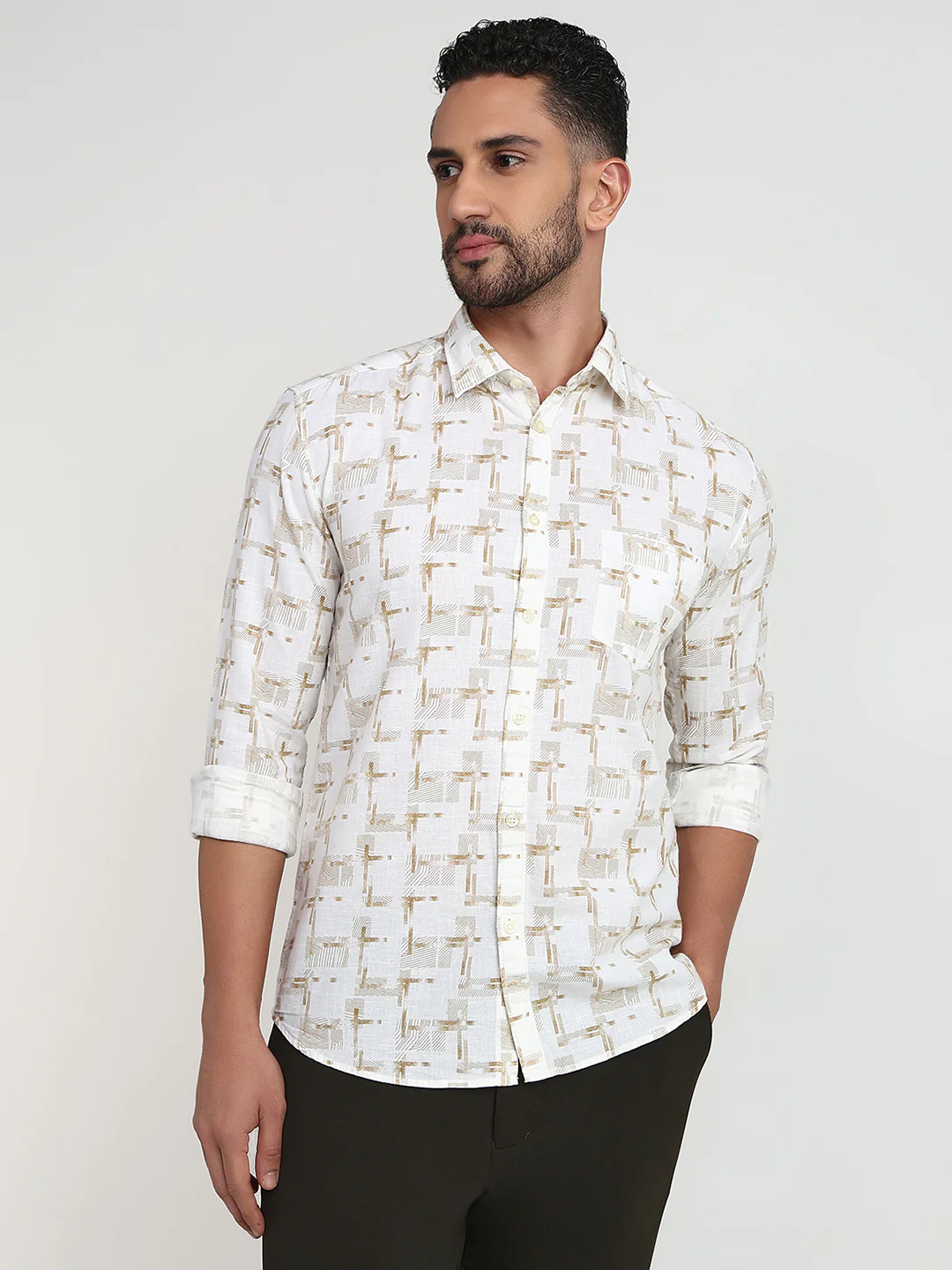 Parx Men Brown Printed Slim Fit Cotton Casual Shirt