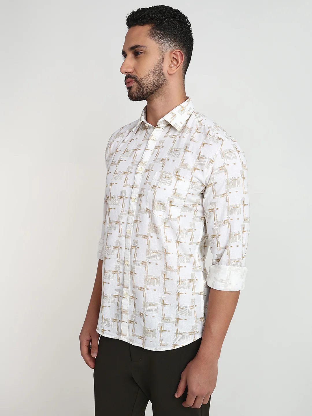 Parx Men Brown Printed Slim Fit Cotton Casual Shirt - Image 2