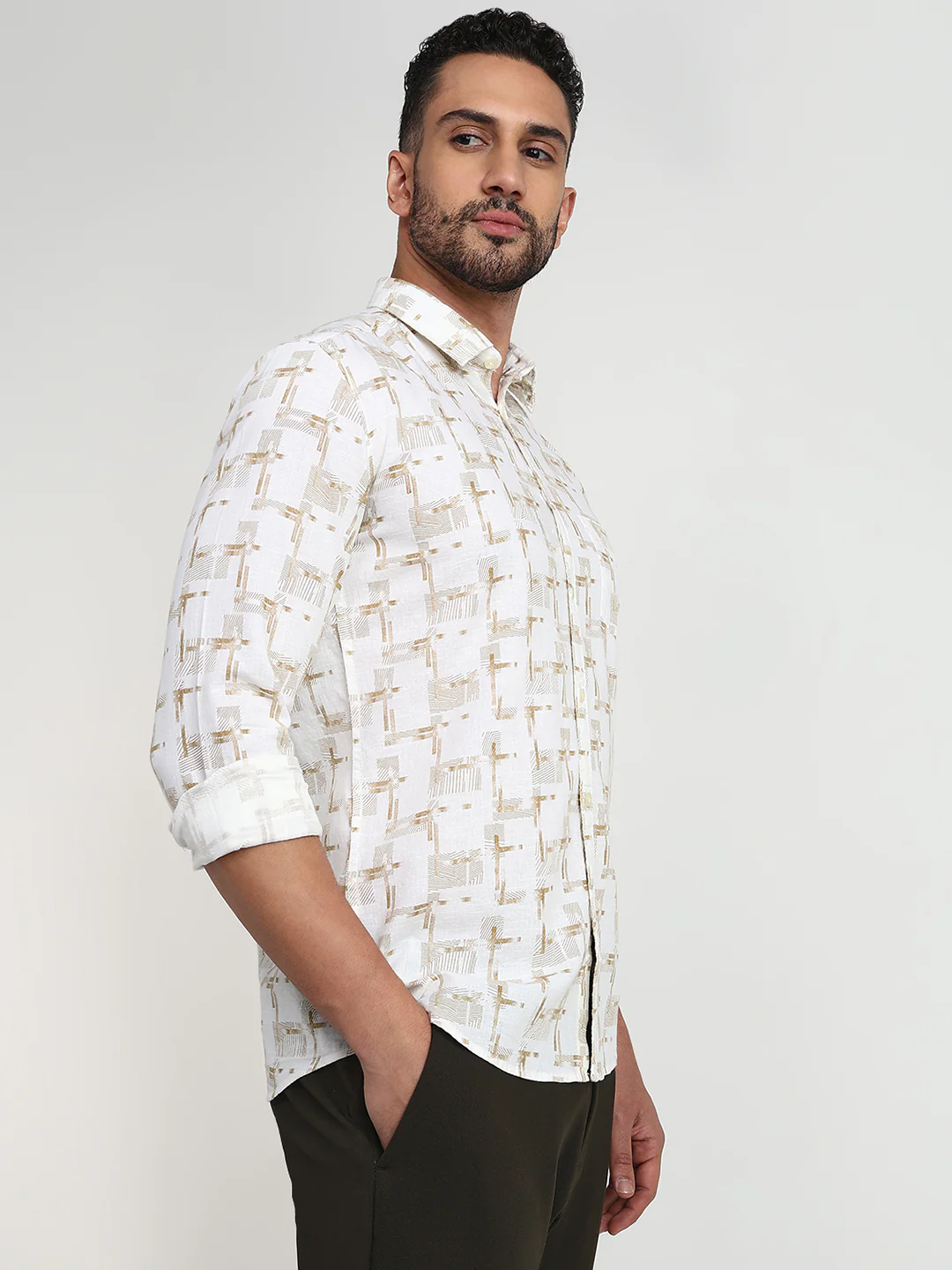 Parx Men Brown Printed Slim Fit Cotton Casual Shirt - Image 3