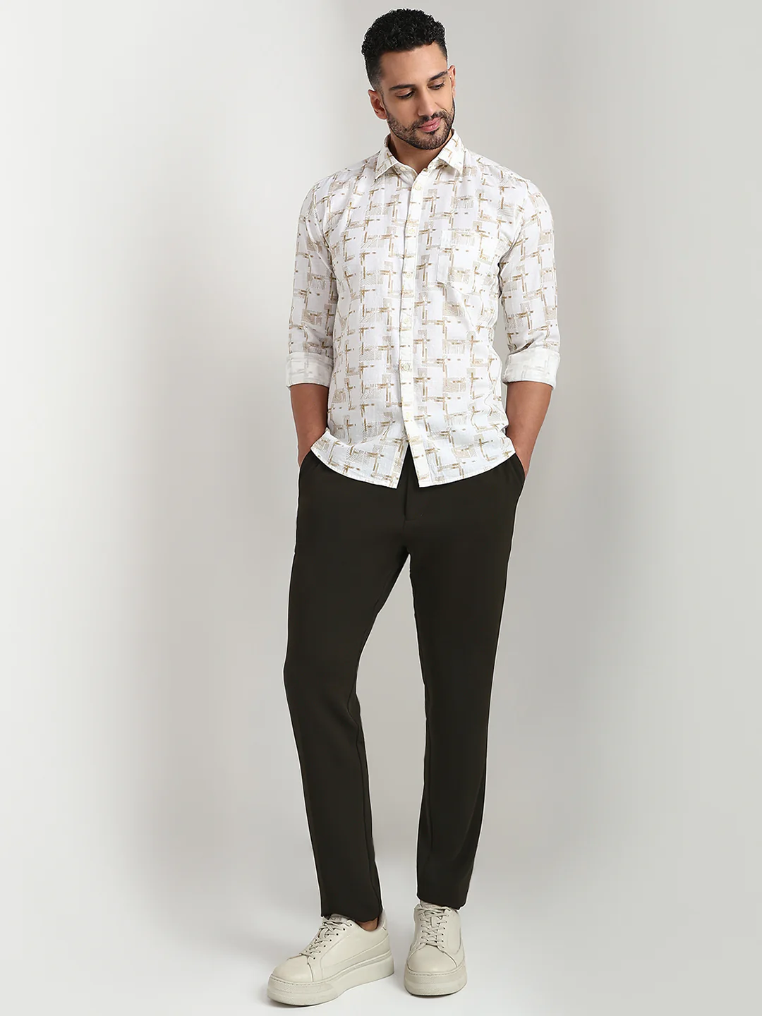 Parx Men Brown Printed Slim Fit Cotton Casual Shirt - Image 5