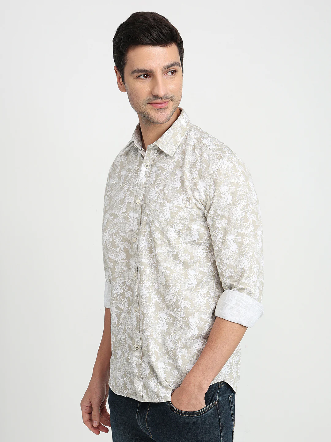 Parx Men Brown Printed Slim Fit Cotton Full Sleeve Casual Shirt - Image 2