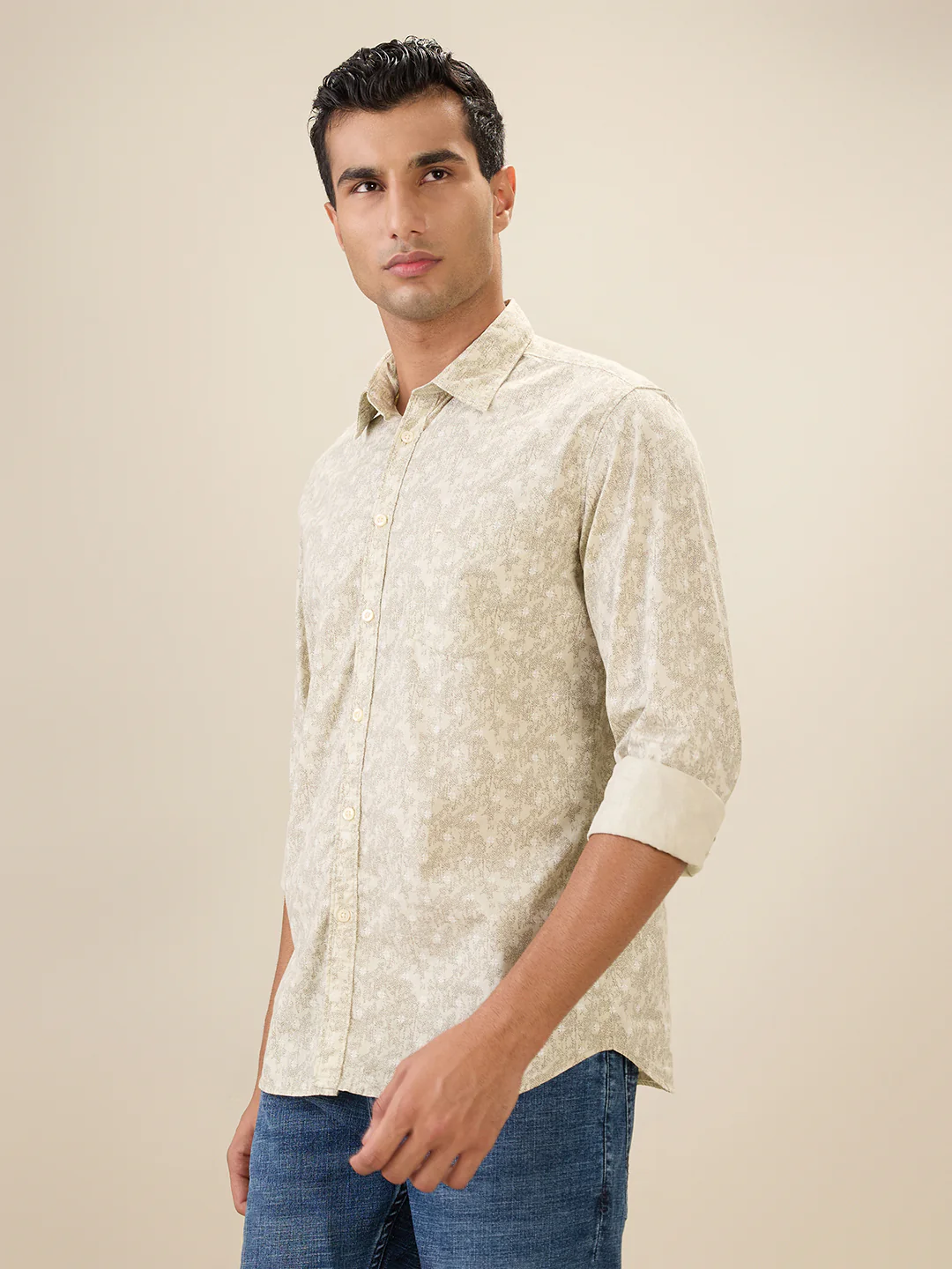 Parx Men Brown Printed Slim Fit Cotton Full Sleeve Cut Away Collar Casual Shirt - Image 2