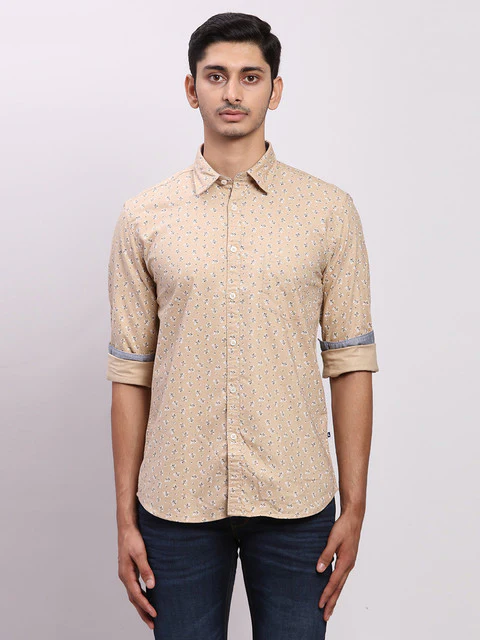 Parx Men Brown Printed Slim Fit Cotton Shirt