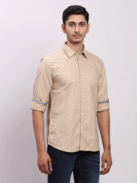 Parx Men Brown Printed Slim Fit Cotton Shirt - Image 2