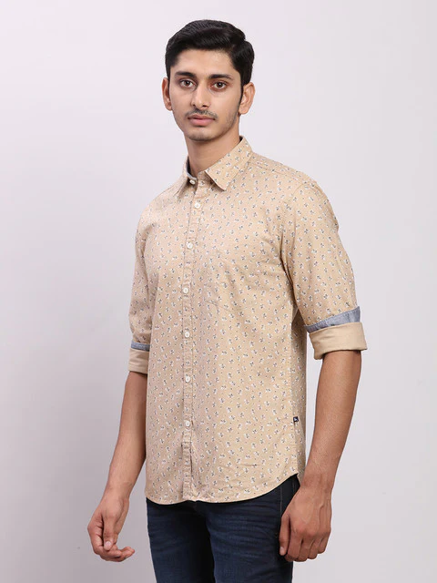 Parx Men Brown Printed Slim Fit Cotton Shirt - Image 3