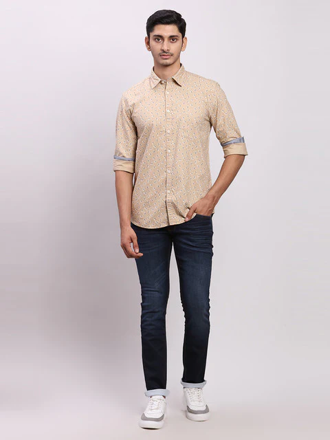 Parx Men Brown Printed Slim Fit Cotton Shirt - Image 6