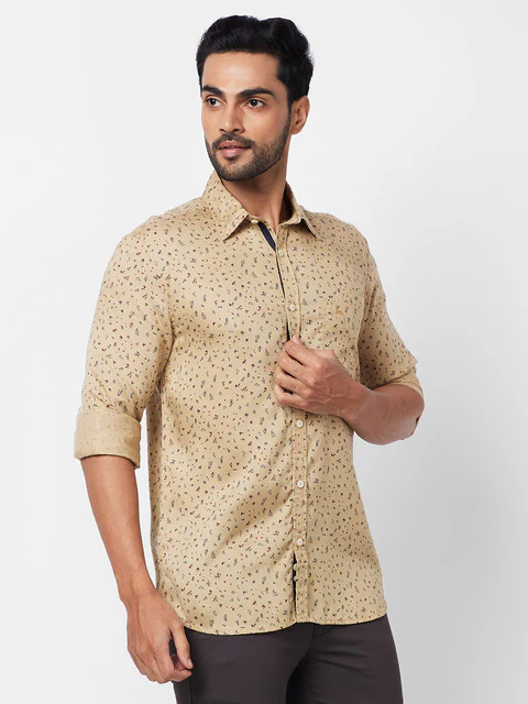 Parx Men Brown Printed Slim Fit Tencel Casual Shirts - Image 2